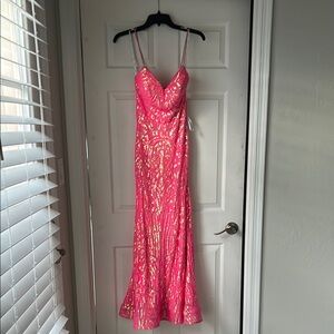 Elegant Pink Sequin Evening Gown